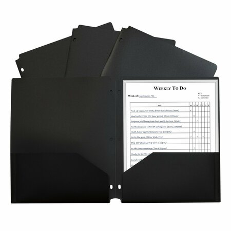 C-LINE PRODUCTS Two-Pocket Heavyweight Poly Portfolio Folder with Three-Hole Punch, Black, 12PK 33931